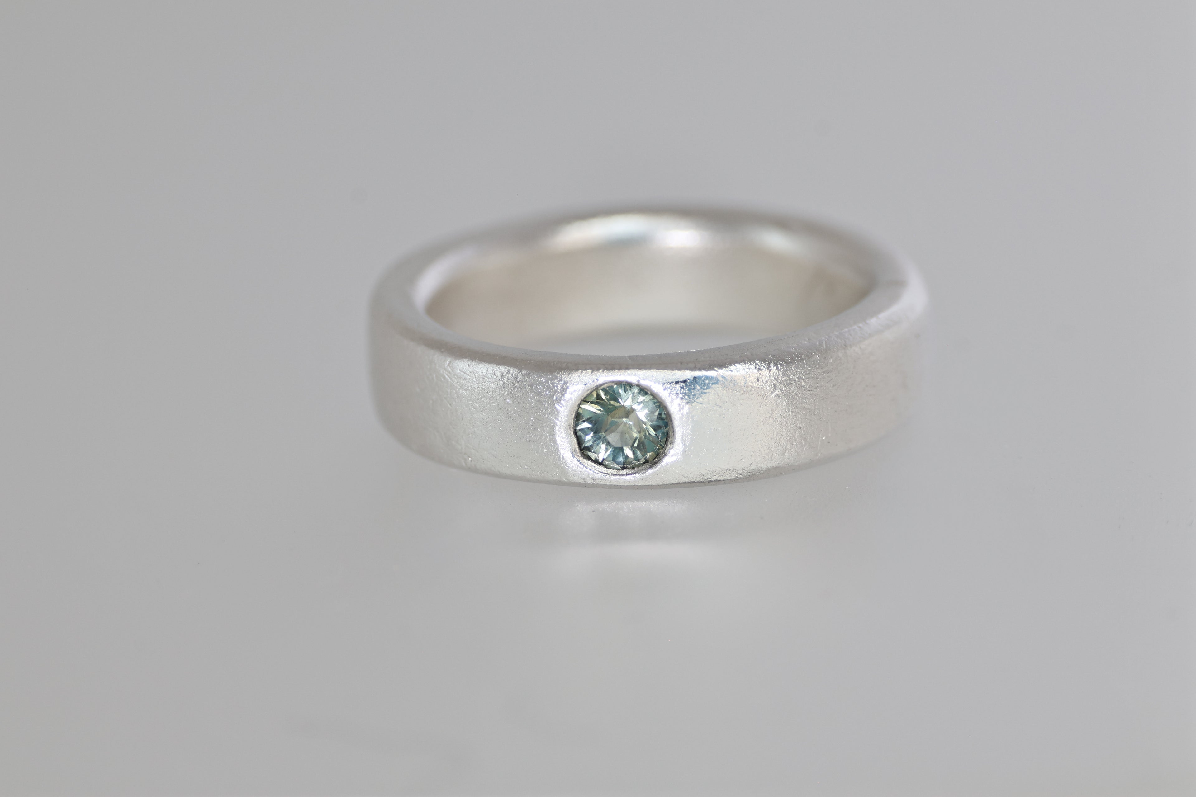 Thick Silver Band w/ Green Montana Sapphire