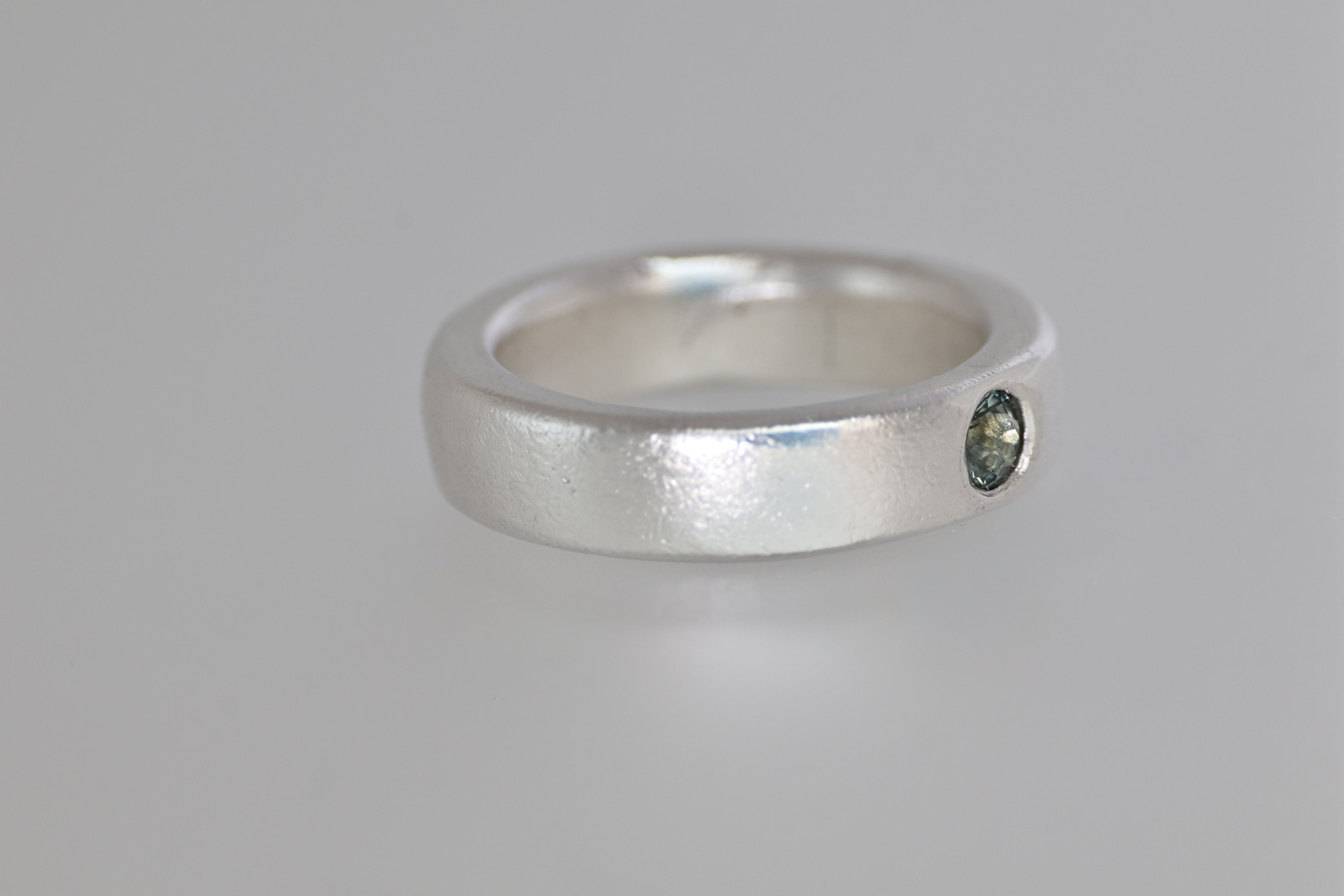 Thick Silver Band w/ Green Montana Sapphire