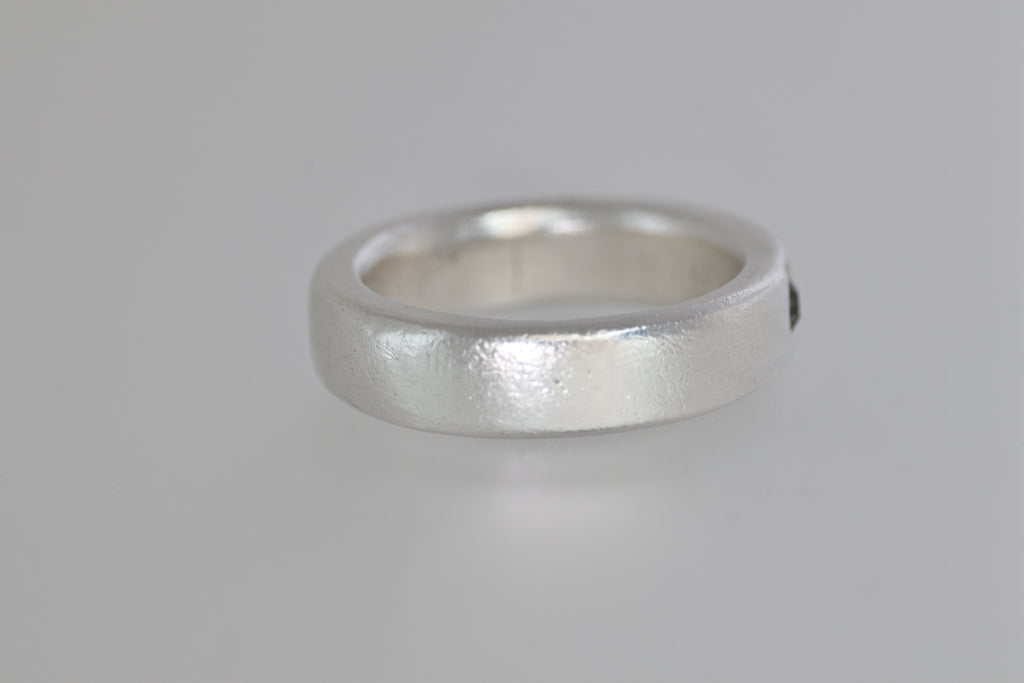 Thick Silver Band w/ Green Montana Sapphire