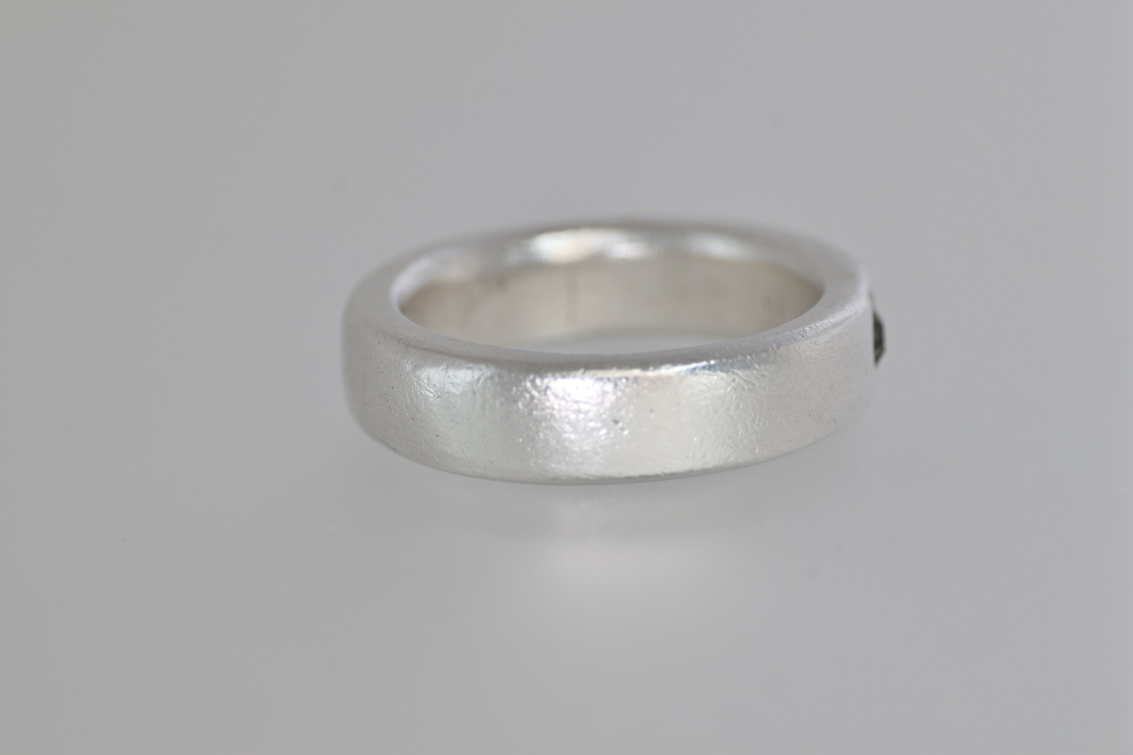 Thick Silver Band w/ Green Montana Sapphire