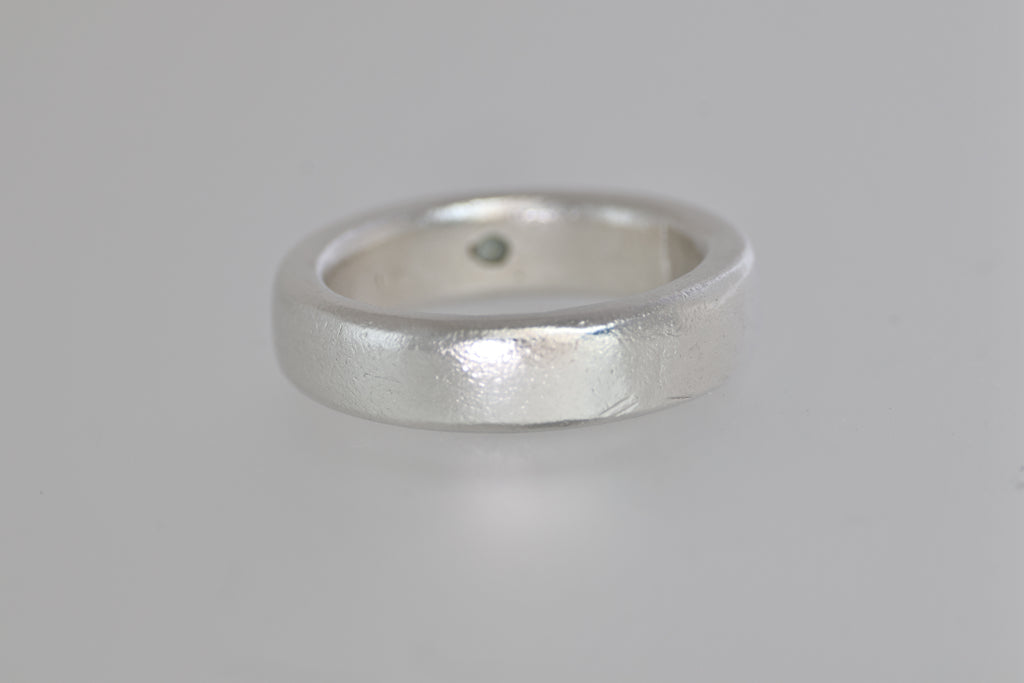 Thick Silver Band w/ Green Montana Sapphire