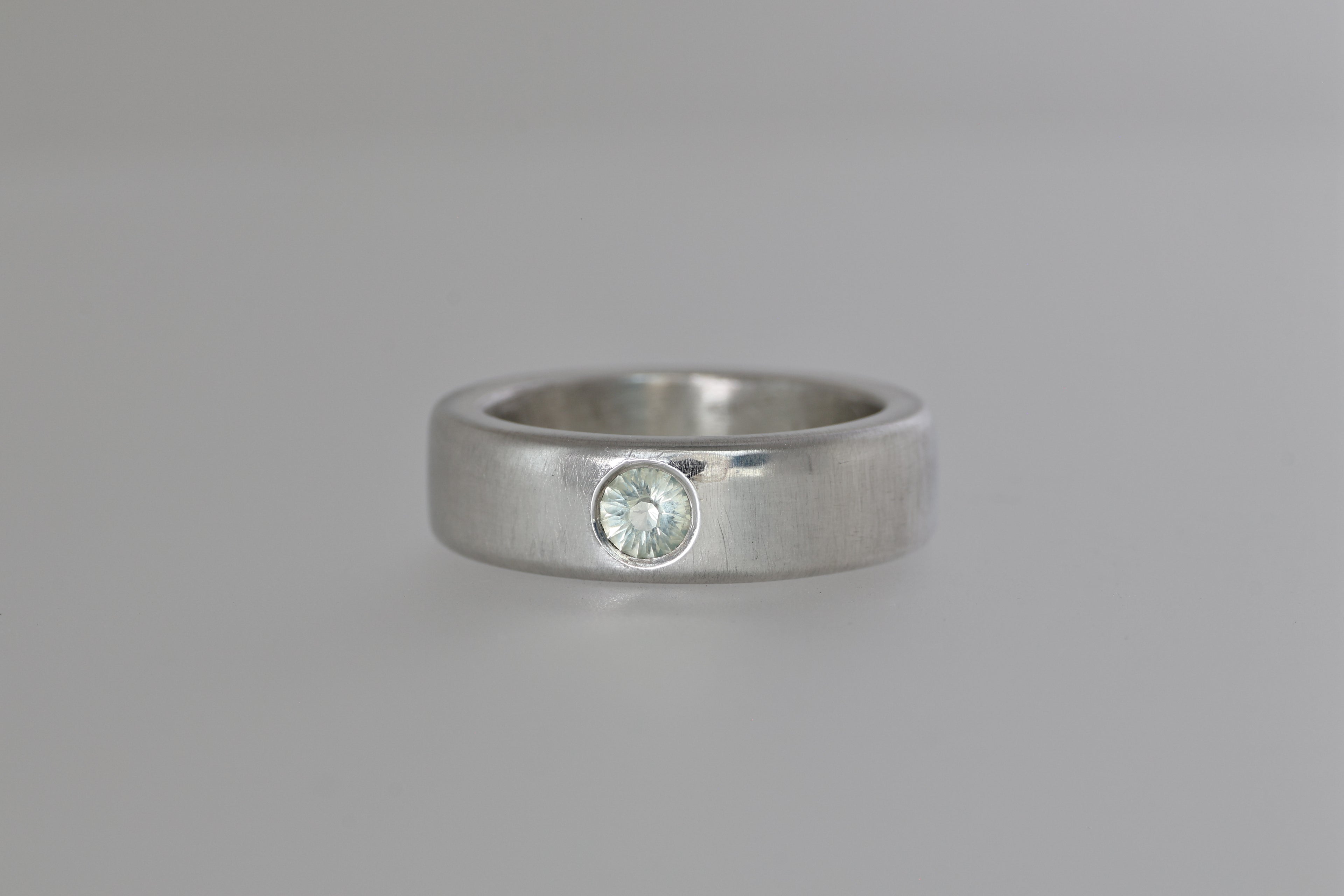 Thick Silver Band w/ Light Green Montana Sapphire