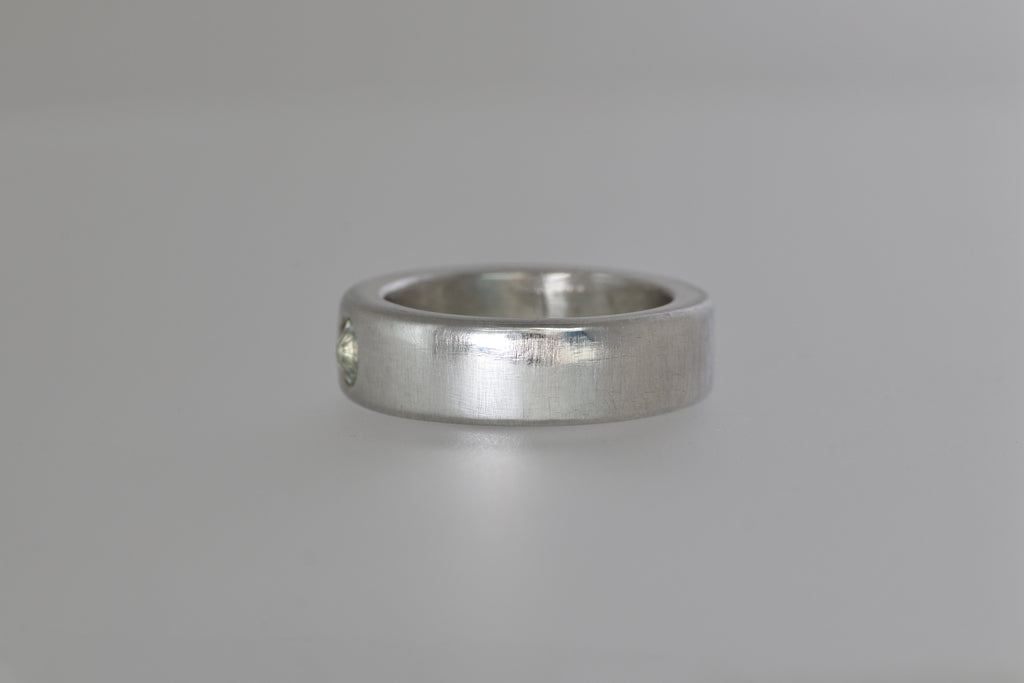 Thick Silver Band w/ Light Green Montana Sapphire