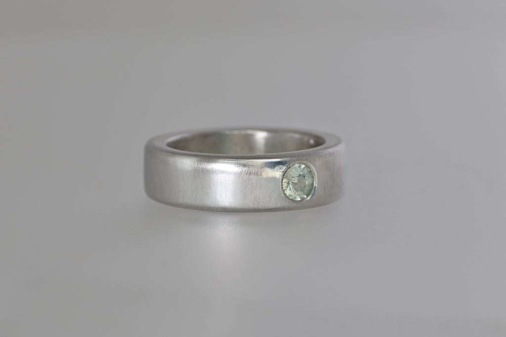 Thick Silver Band w/ Light Green Montana Sapphire
