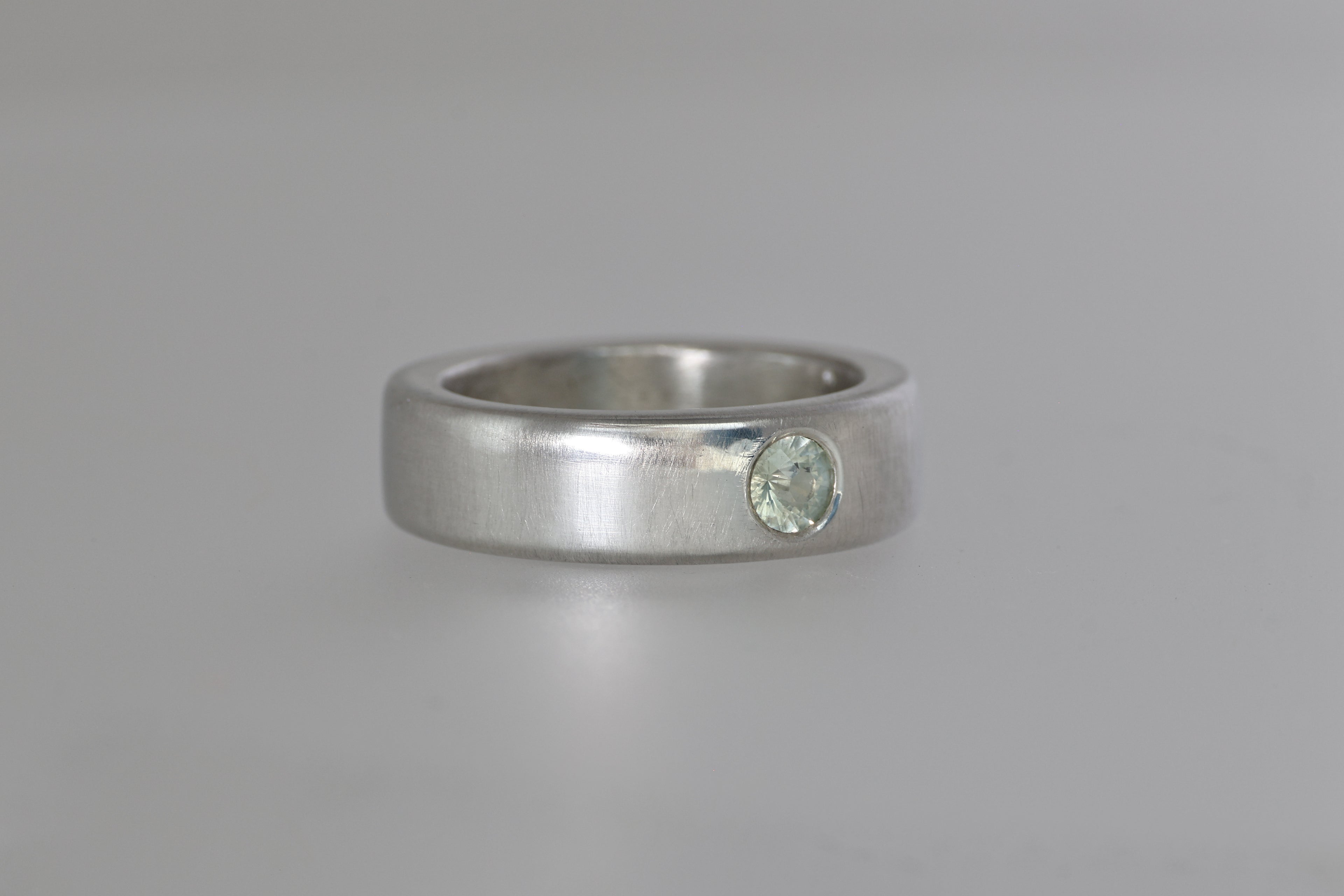 Thick Silver Band w/ Light Green Montana Sapphire