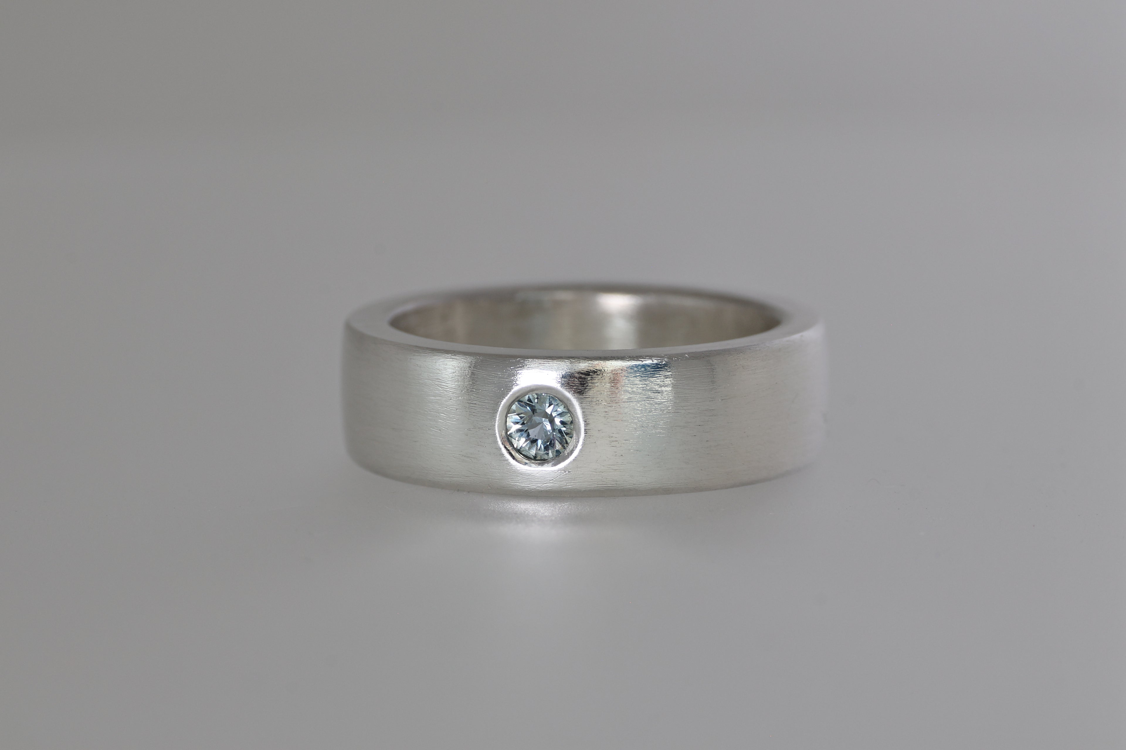Thick Brushed Silver Band w/ Blue Green Montana Sapphire