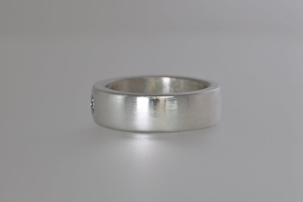 Thick Brushed Silver Band w/ Blue Green Montana Sapphire