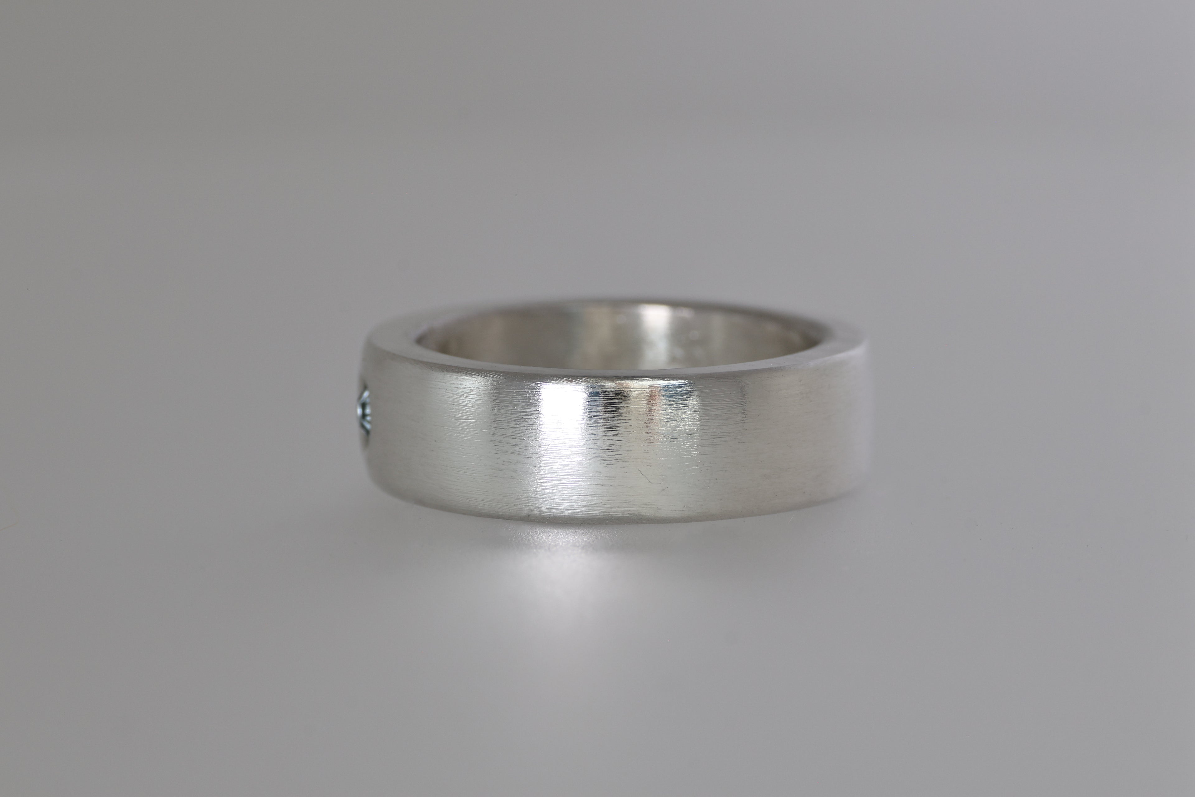 Thick Brushed Silver Band w/ Blue Green Montana Sapphire