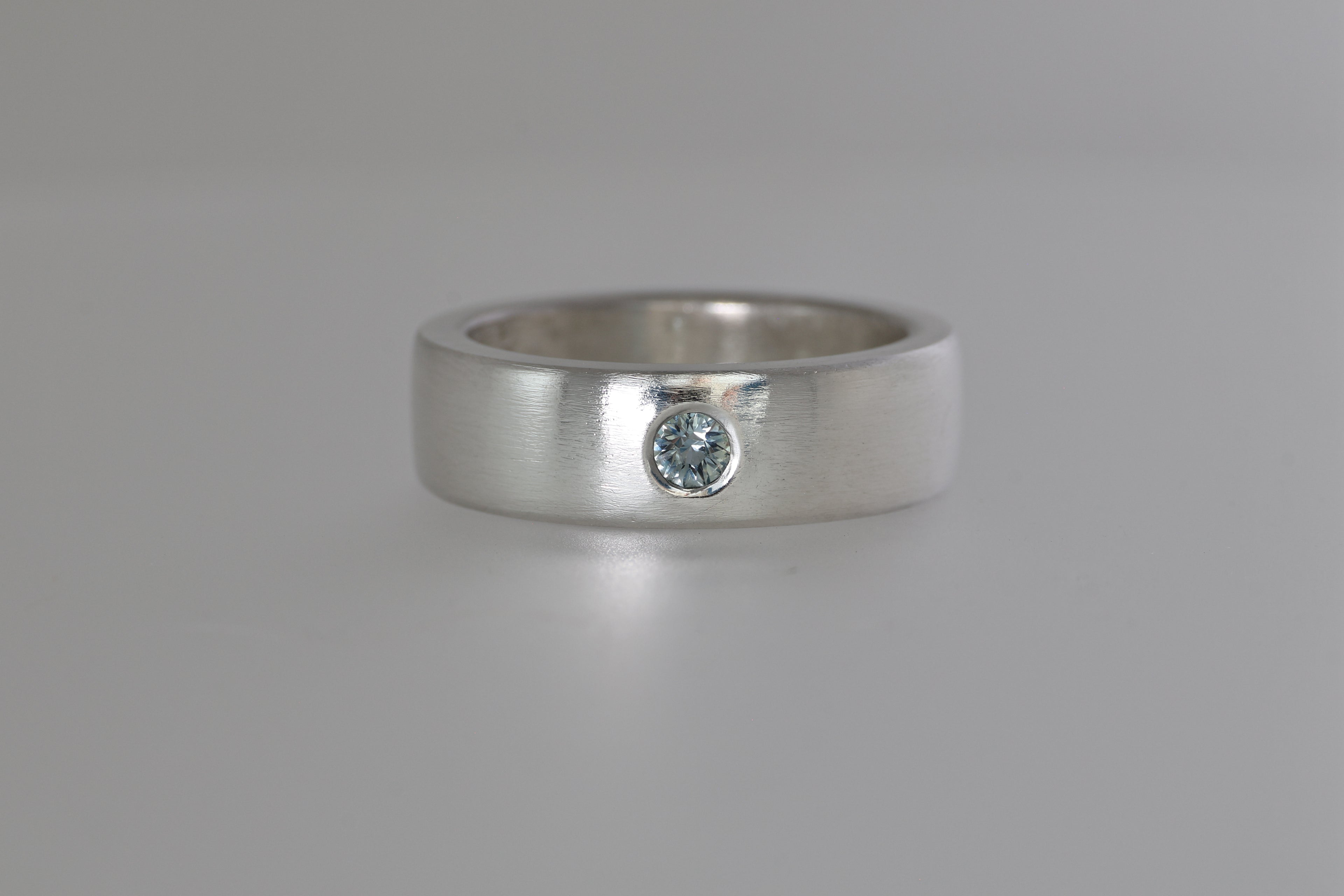 Thick Brushed Silver Band w/ Blue Green Montana Sapphire