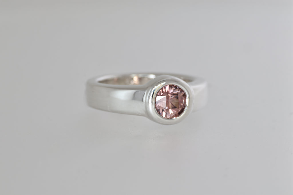 Silver Bezel-set Gemstone Ring w/ Round Mozambique Zircon