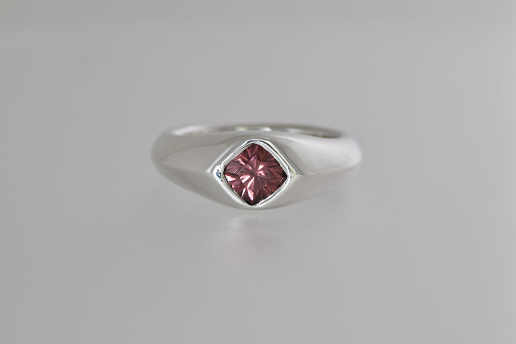 Silver Signet Ring w/ Mozambique Zircon Cushion