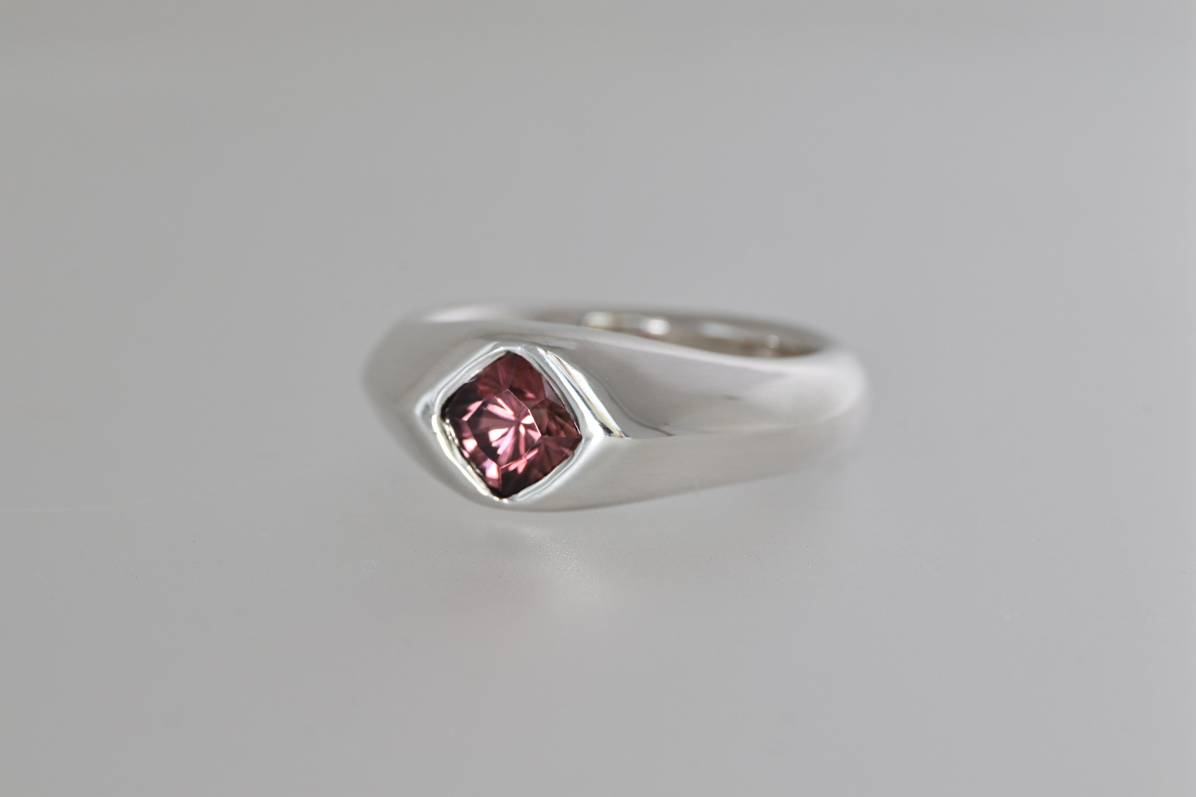Silver Signet Ring w/ Mozambique Zircon Cushion