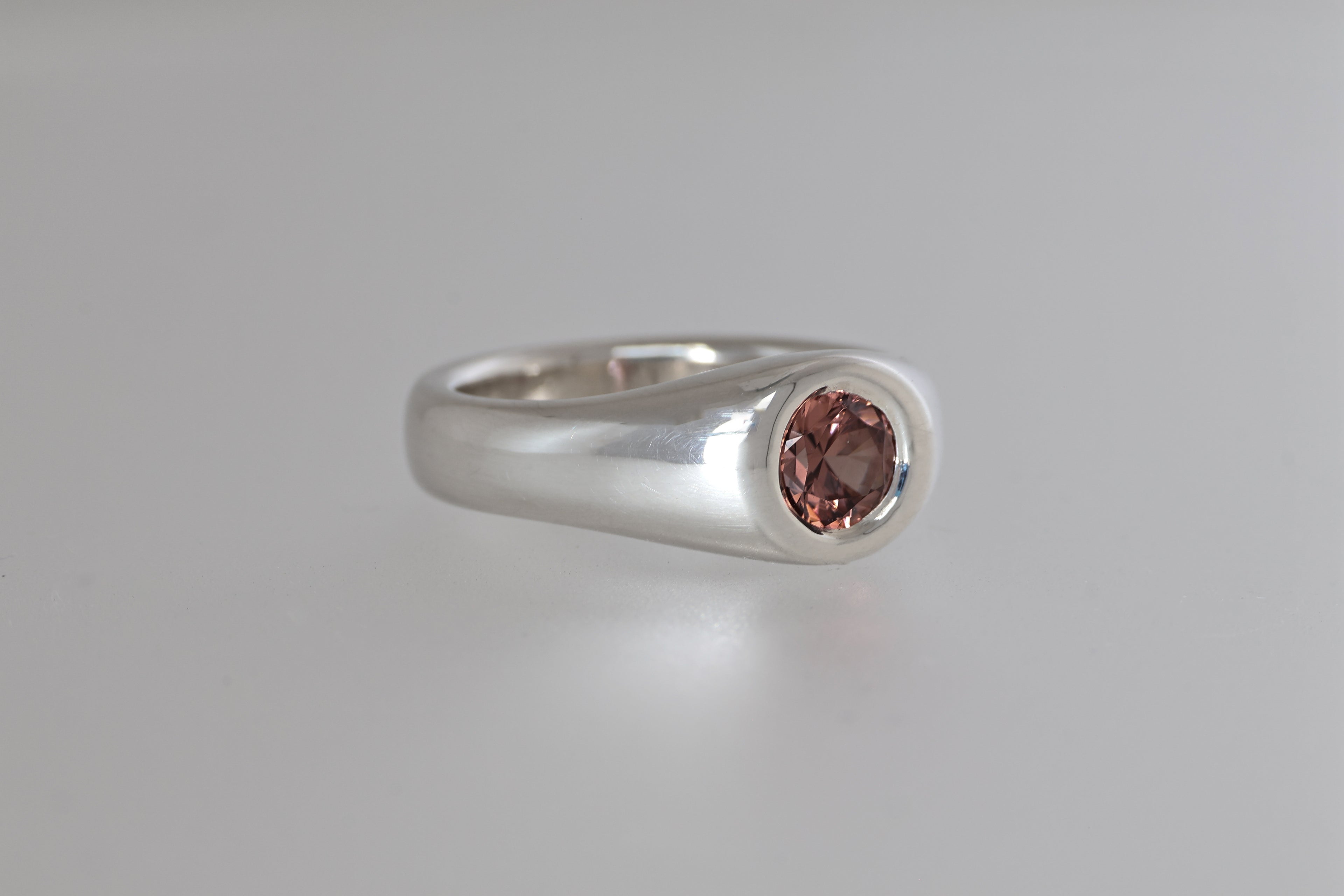 Silver Signet Ring w/ Mozambique Zircon Round
