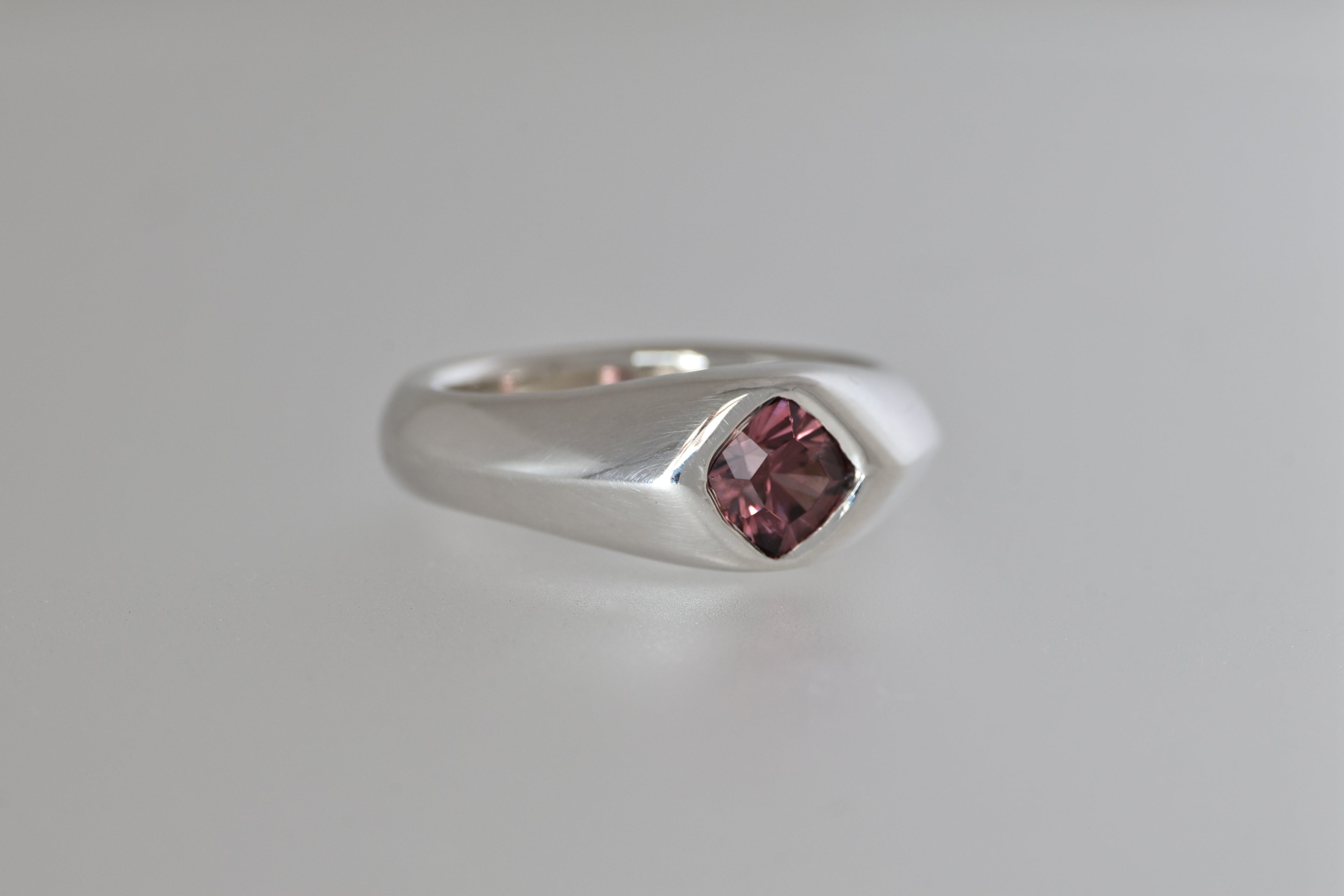 Silver Signet Ring w/ Mozambique Zircon Cushion