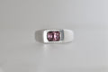 Brushed sterling silver signet ring with lavender Mozambique zircon emerald cut, view 5