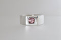 Brushed sterling silver signet ring with mauve pink Mozambique zircon cushion, view 5