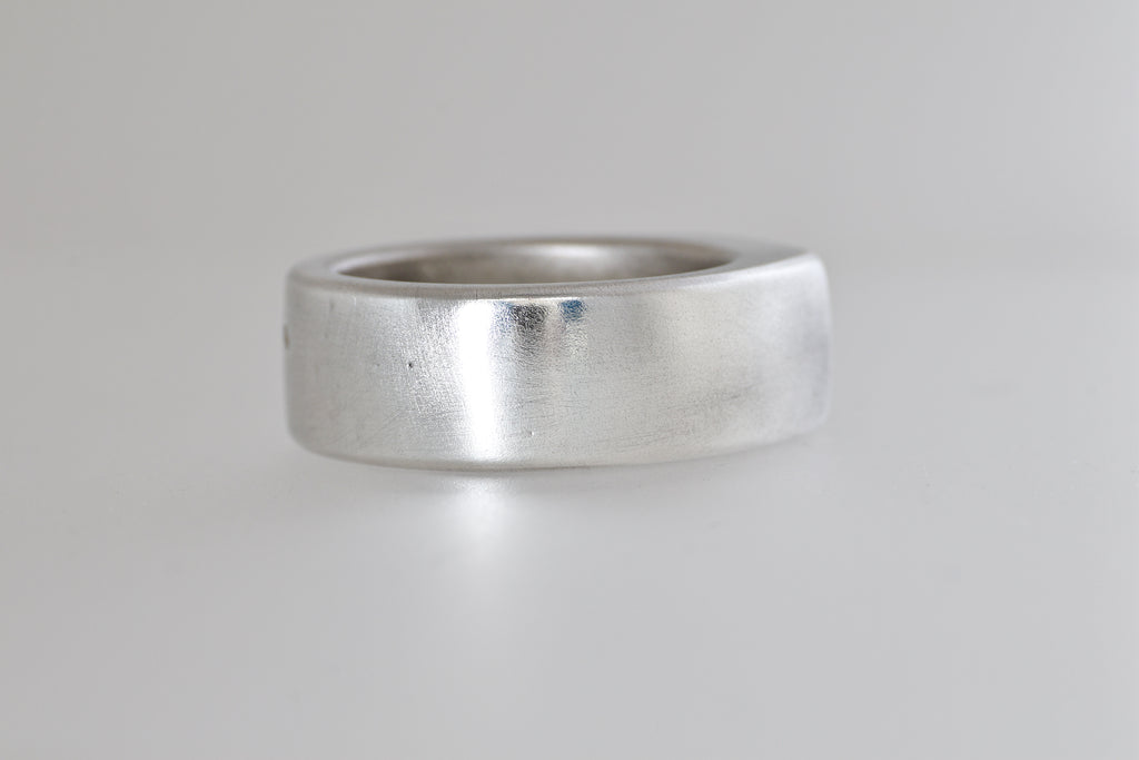 Satin sterling silver signet ring with light blue Umba sapphire cushion, view 6