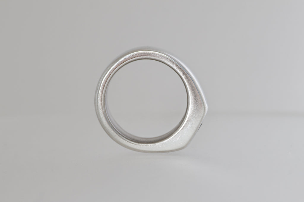 Satin sterling silver signet ring with light blue Umba sapphire cushion, view 8