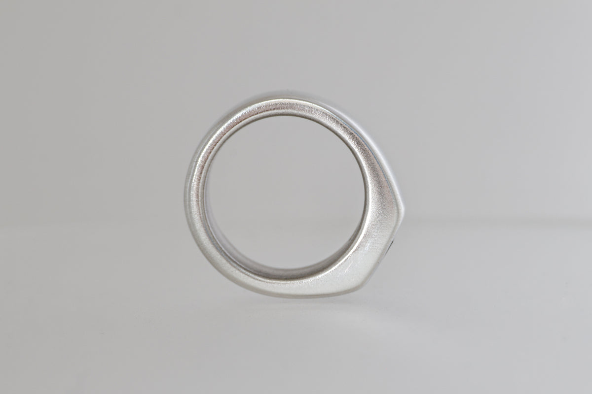 Satin sterling silver signet ring with light blue Umba sapphire cushion, view 8
