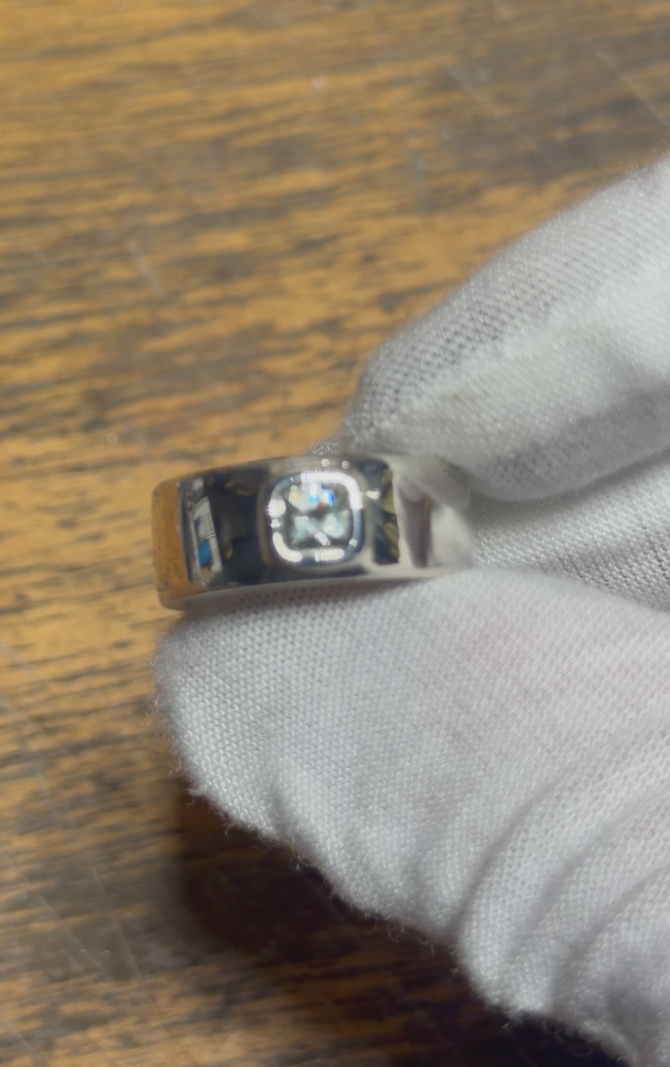 Thick Silver Band w/ Light Blue Montana Sapphire Cushion
