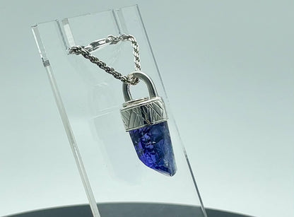 Engraved Silver Cap Crystal Pendant (w/ Tanzanite)