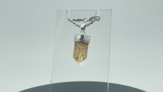 Pendant, Terminated Topaz Crystal from Zambia, Silver w/ Hand Engraved Pattern