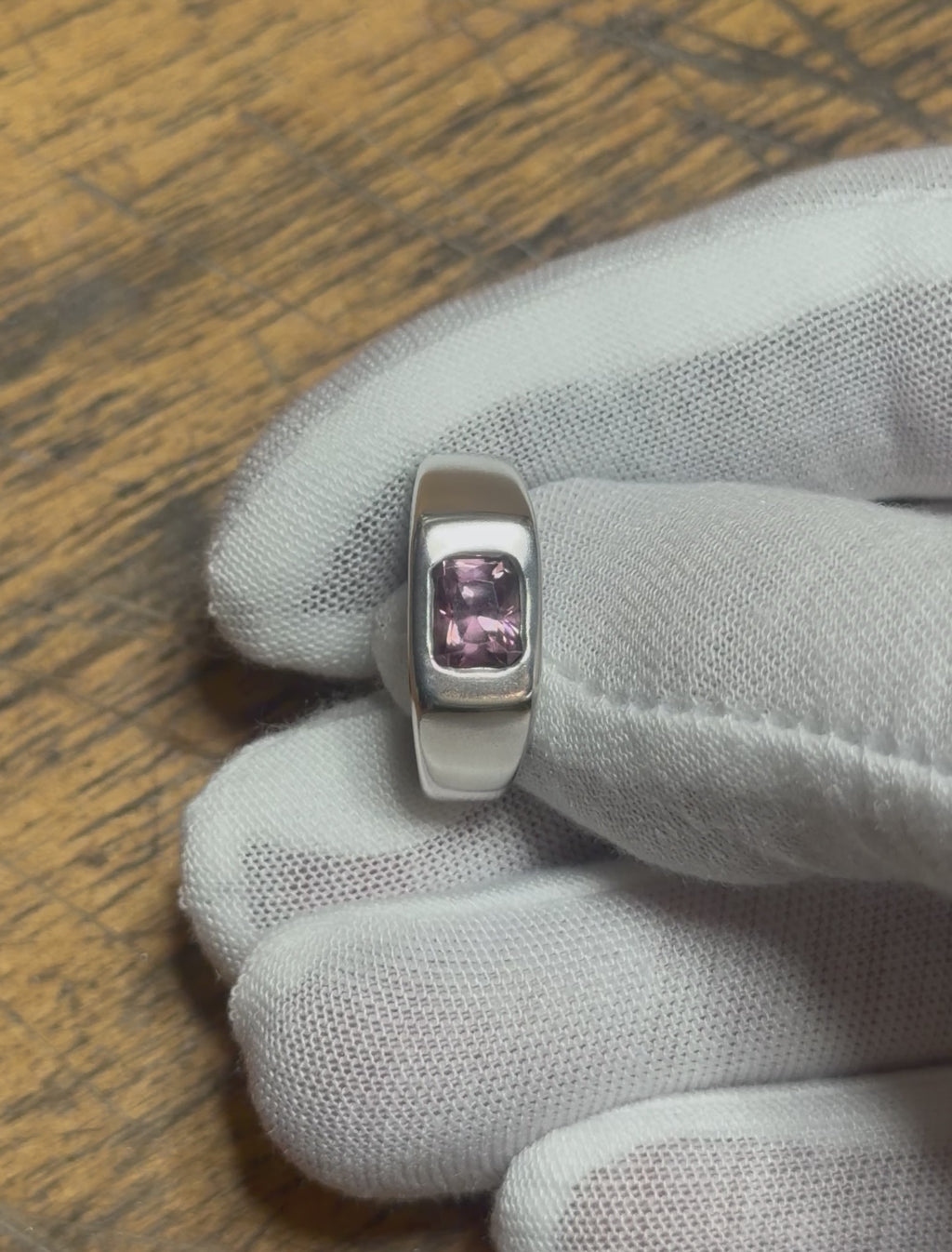 Lavender Mozambique Zircon Signet Ring – Brushed Sterling Silver, 1.7 ct Emerald Cut, Size 6.9