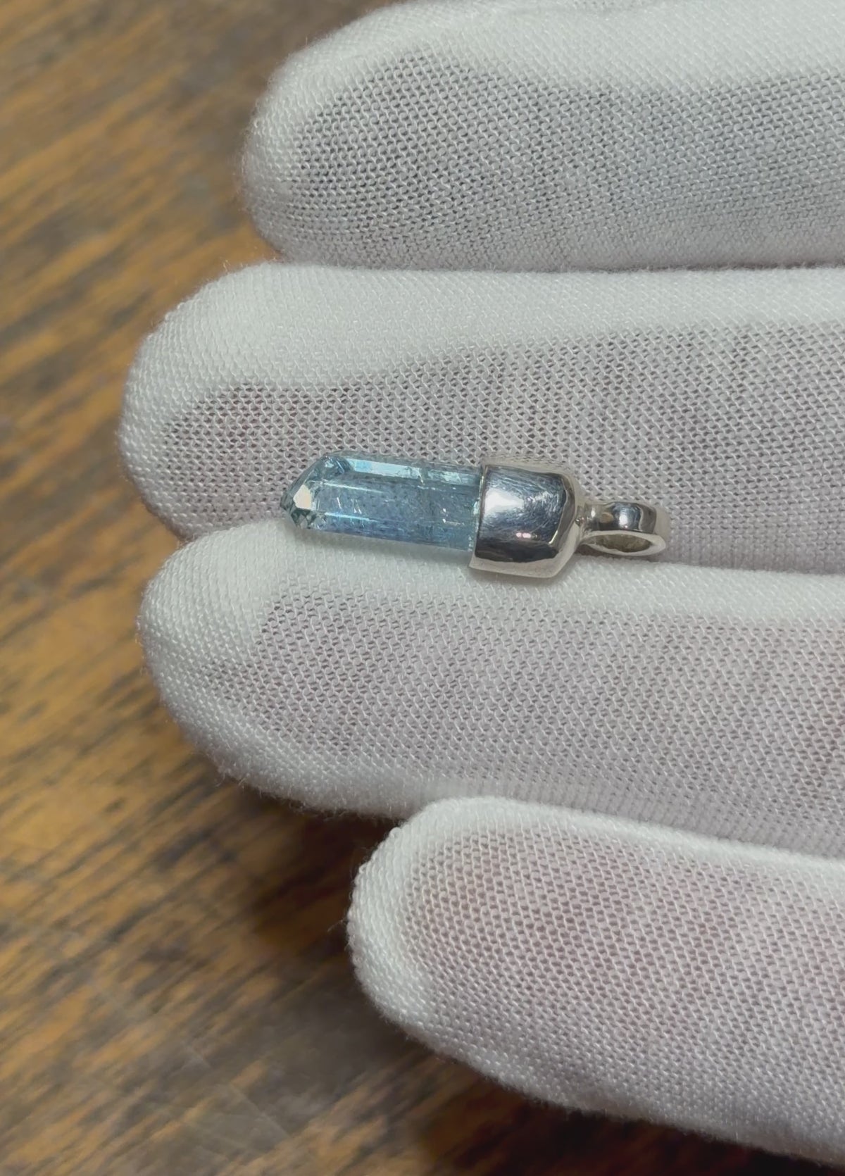 Gem Aquamarine Crystal Silver Mini Pendant