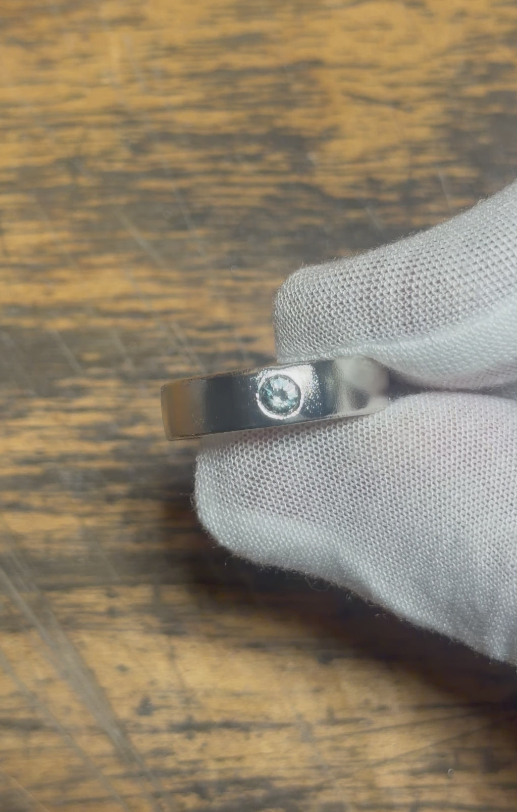 Textured Silver Band w/ Green & Blue Montana Sapphire