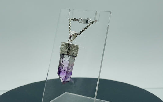 Engraved Silver Cap Crystal Pendant (w/ Namibian Amethyst) #2