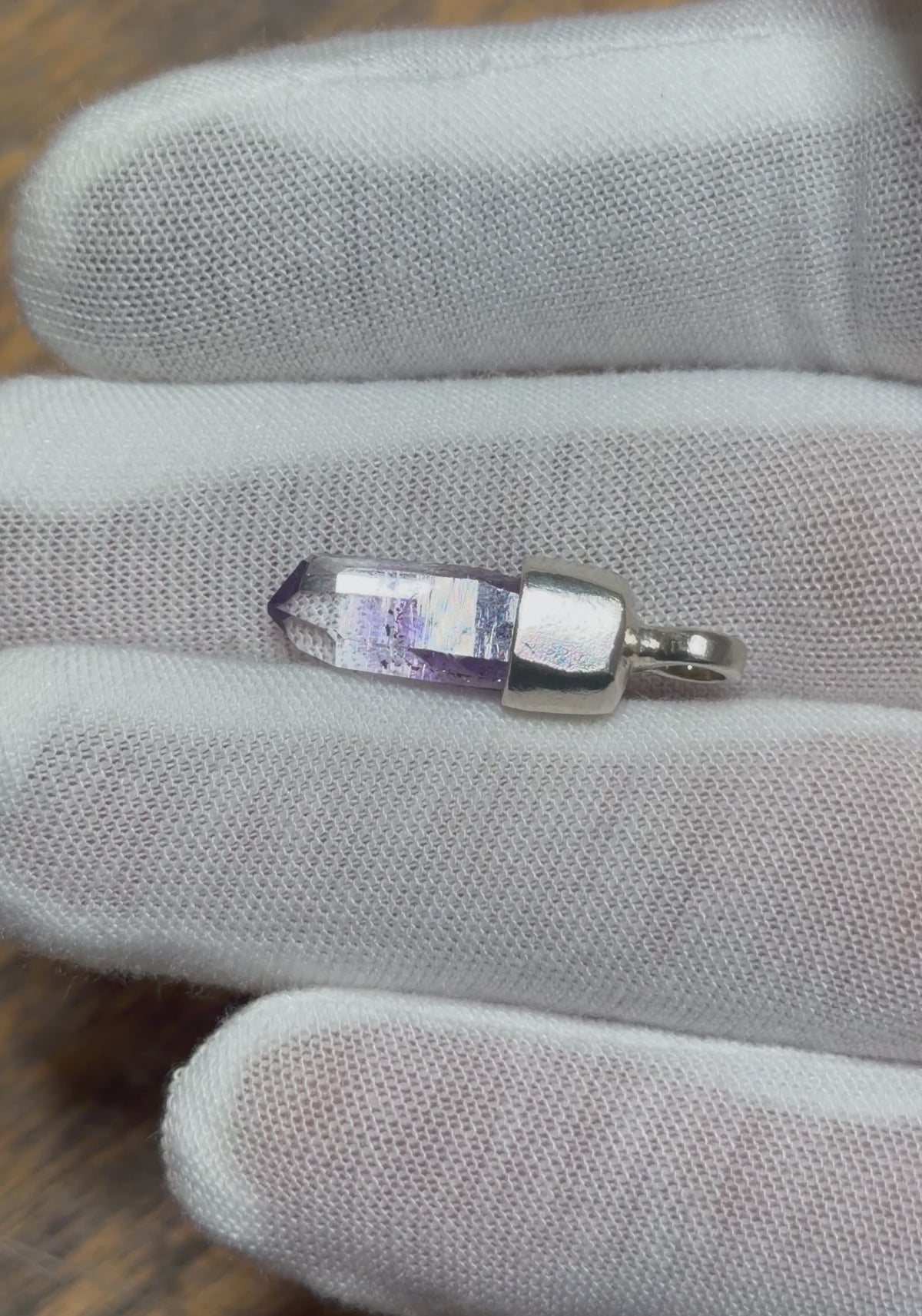 Amethyst Crystal Brushed Silver Pendant