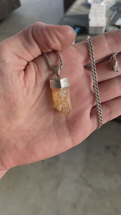 Engraved Silver Cap Crystal Pendant (w/ Zambian Topaz)