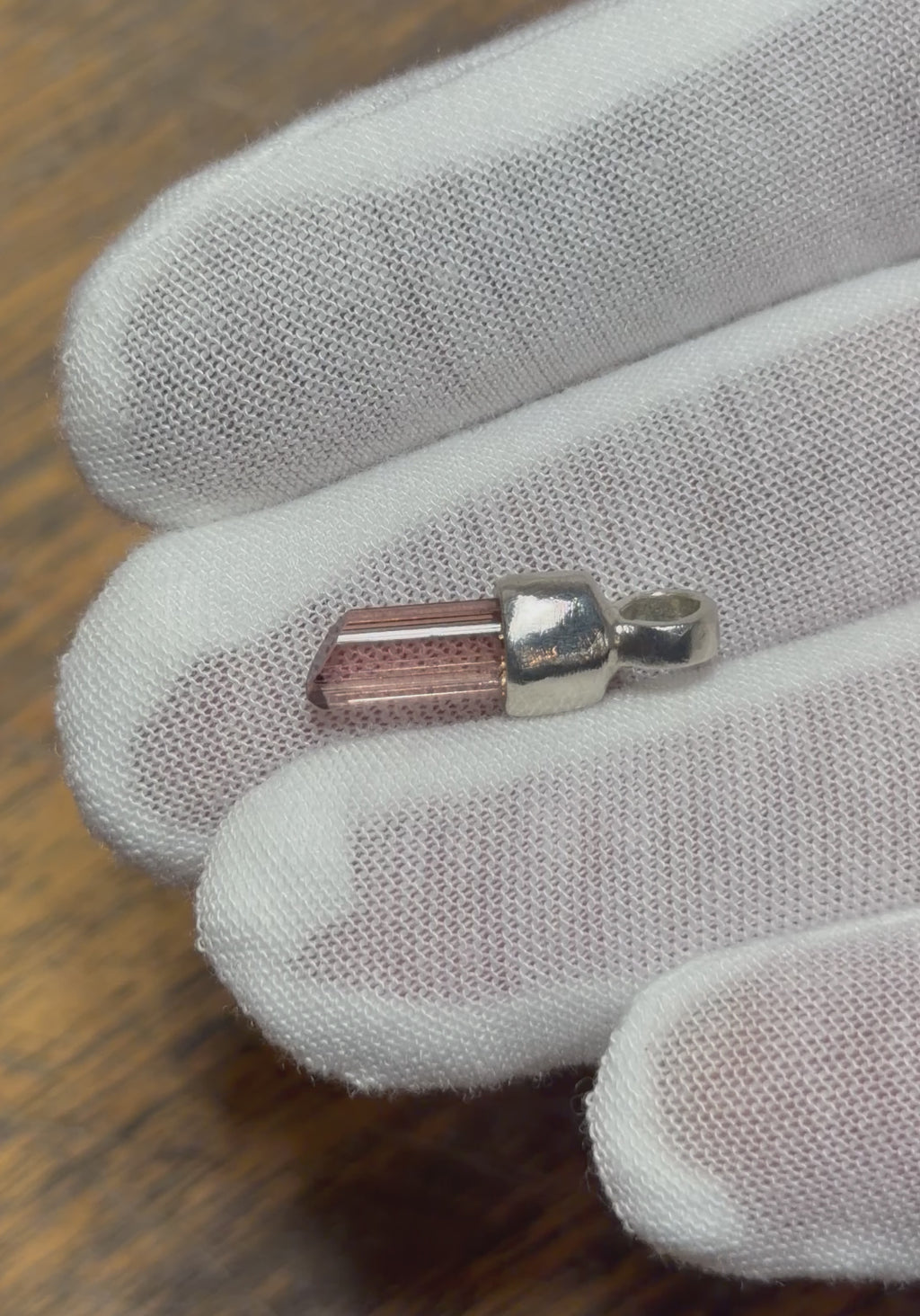 Red Tourmaline Crystal Pendant – Brushed Sterling Silver Mini, Natural Congo Crystal
