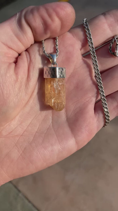 Engraved Silver Cap Crystal Pendant (w/ Zambian Topaz)