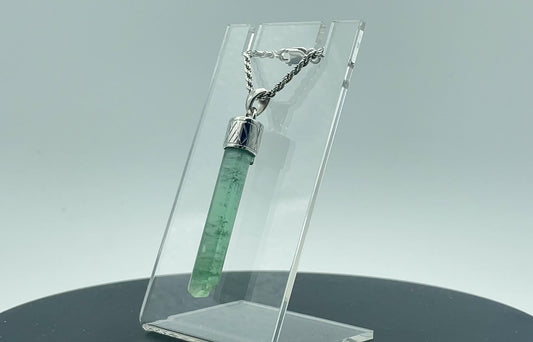 Engraved Silver Cap Crystal Pendant (w/ Tourmaline) #4